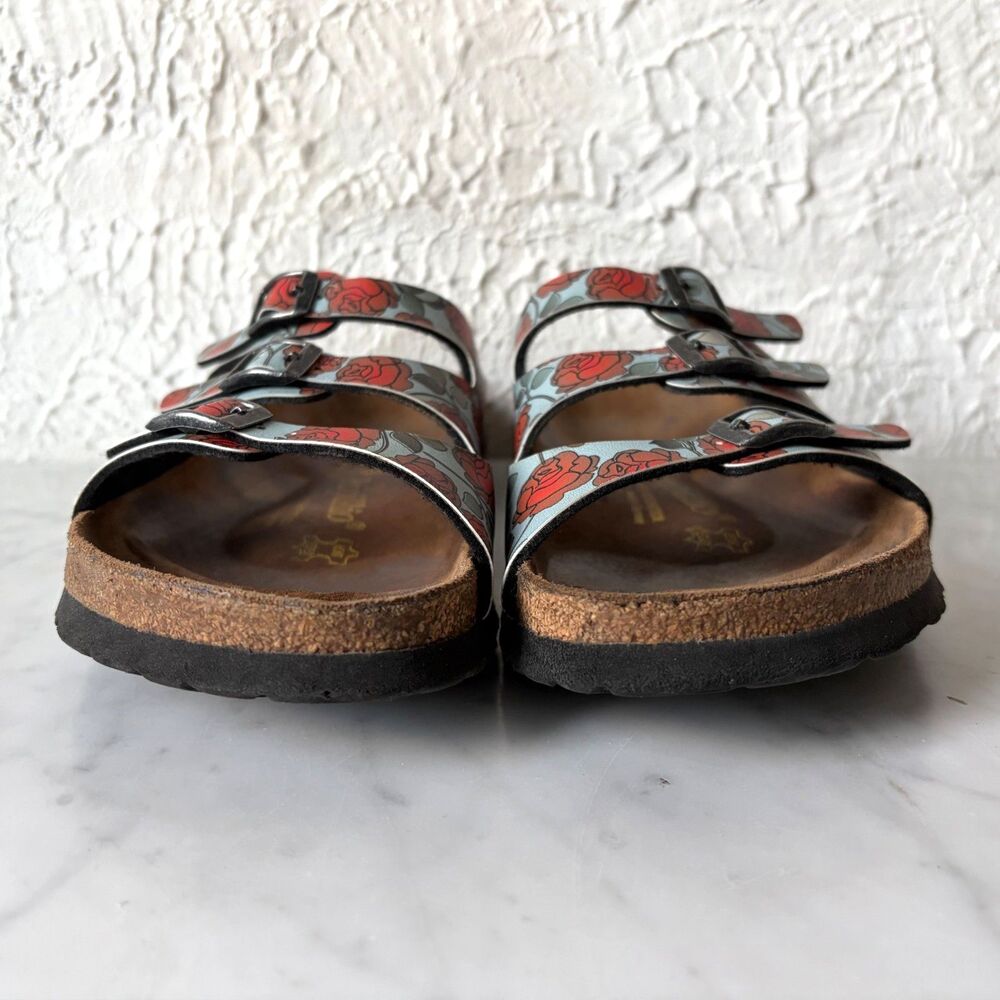Papillio Birkenstock Florida Rose Floral Blue Red Sandals EU 40 US 9 Germany - Picture 4 of 8